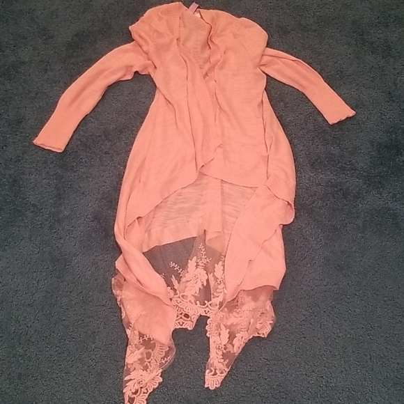 Womens Pale Pink Cardigan Sweater. Lace Trim. Size Small. - Picture 1 of 4